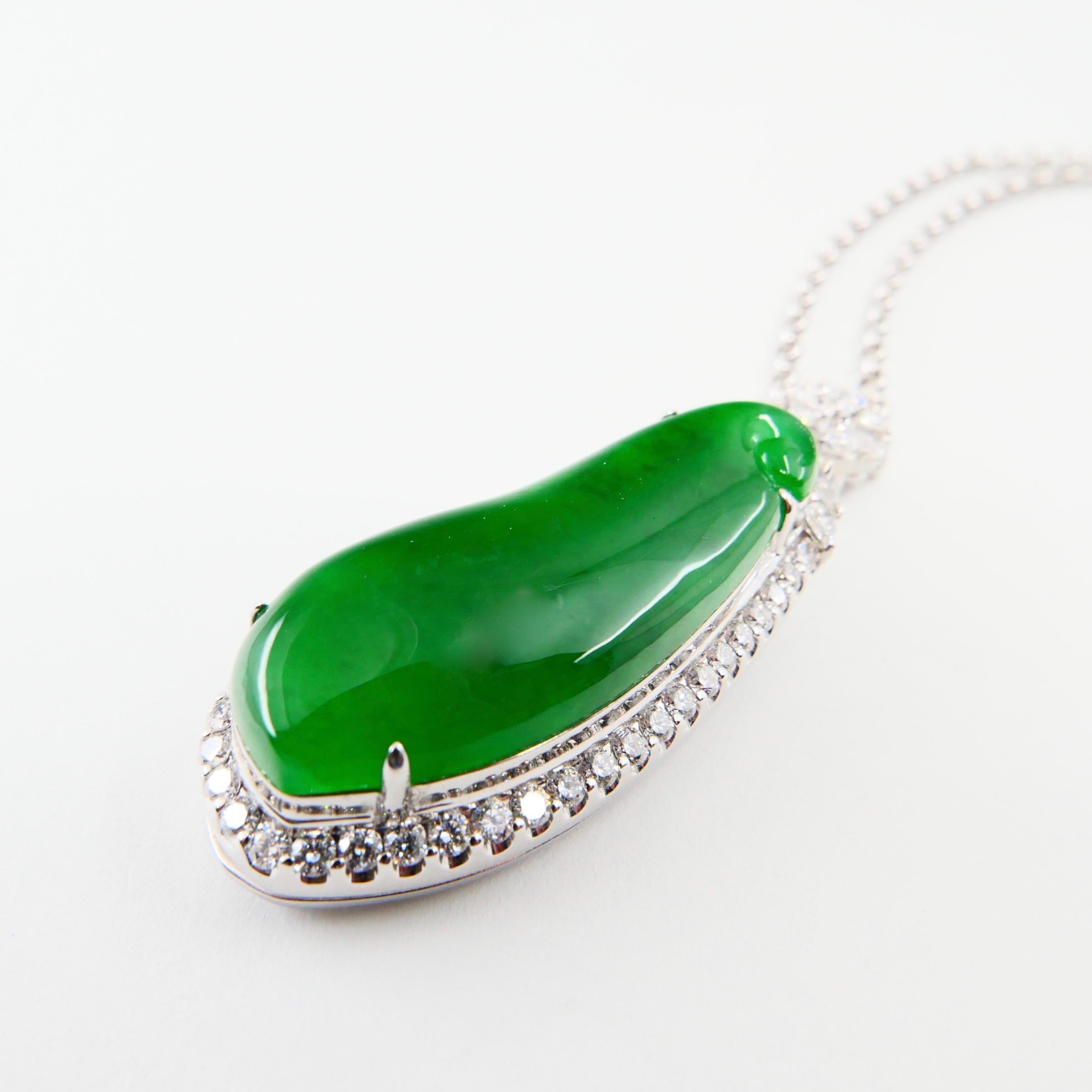 Certified Jade & Diamond Statement Pendant. Imperial Green Color & Substantial.  For Sale 2