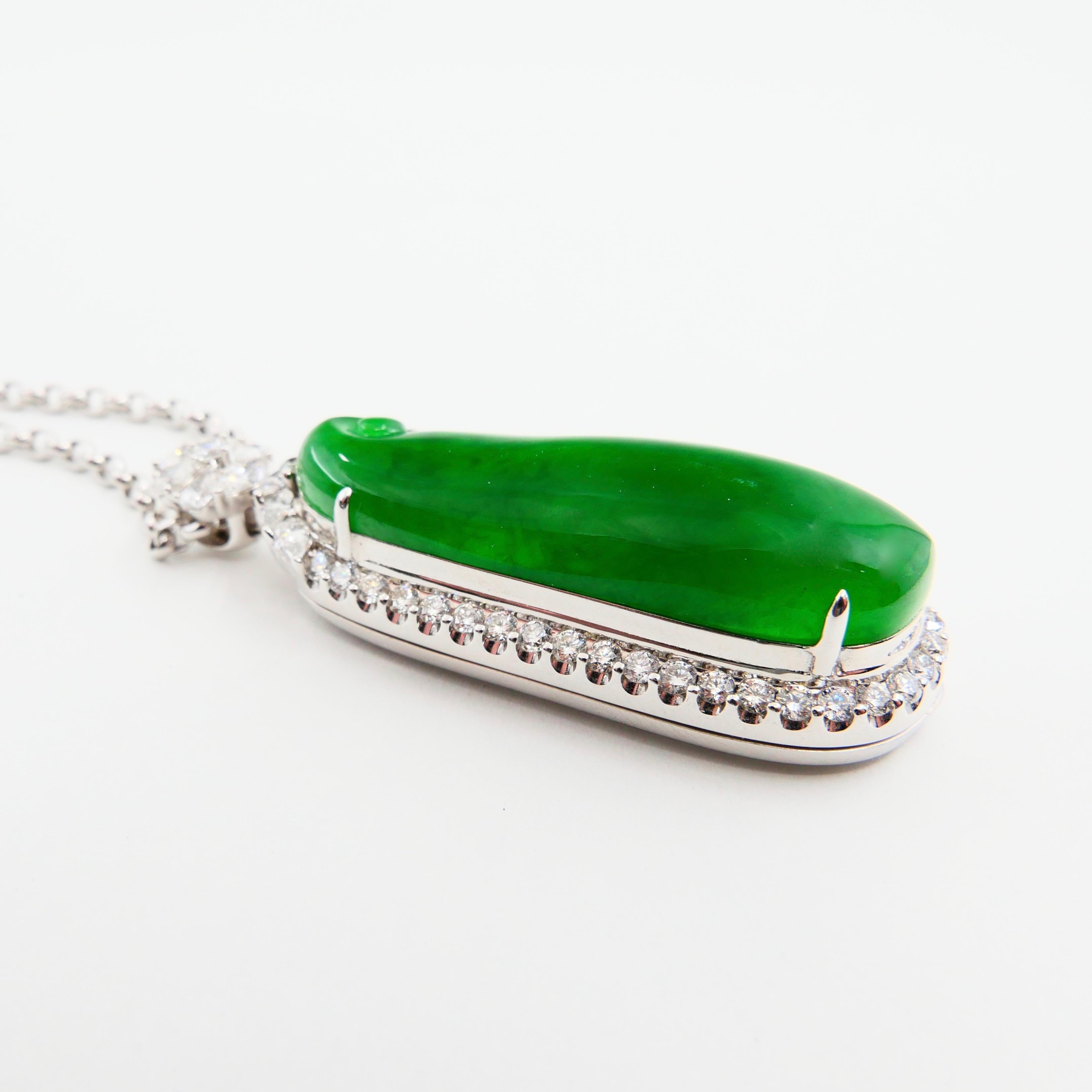 Certified Jade & Diamond Statement Pendant. Imperial Green Color & Substantial.  For Sale 4