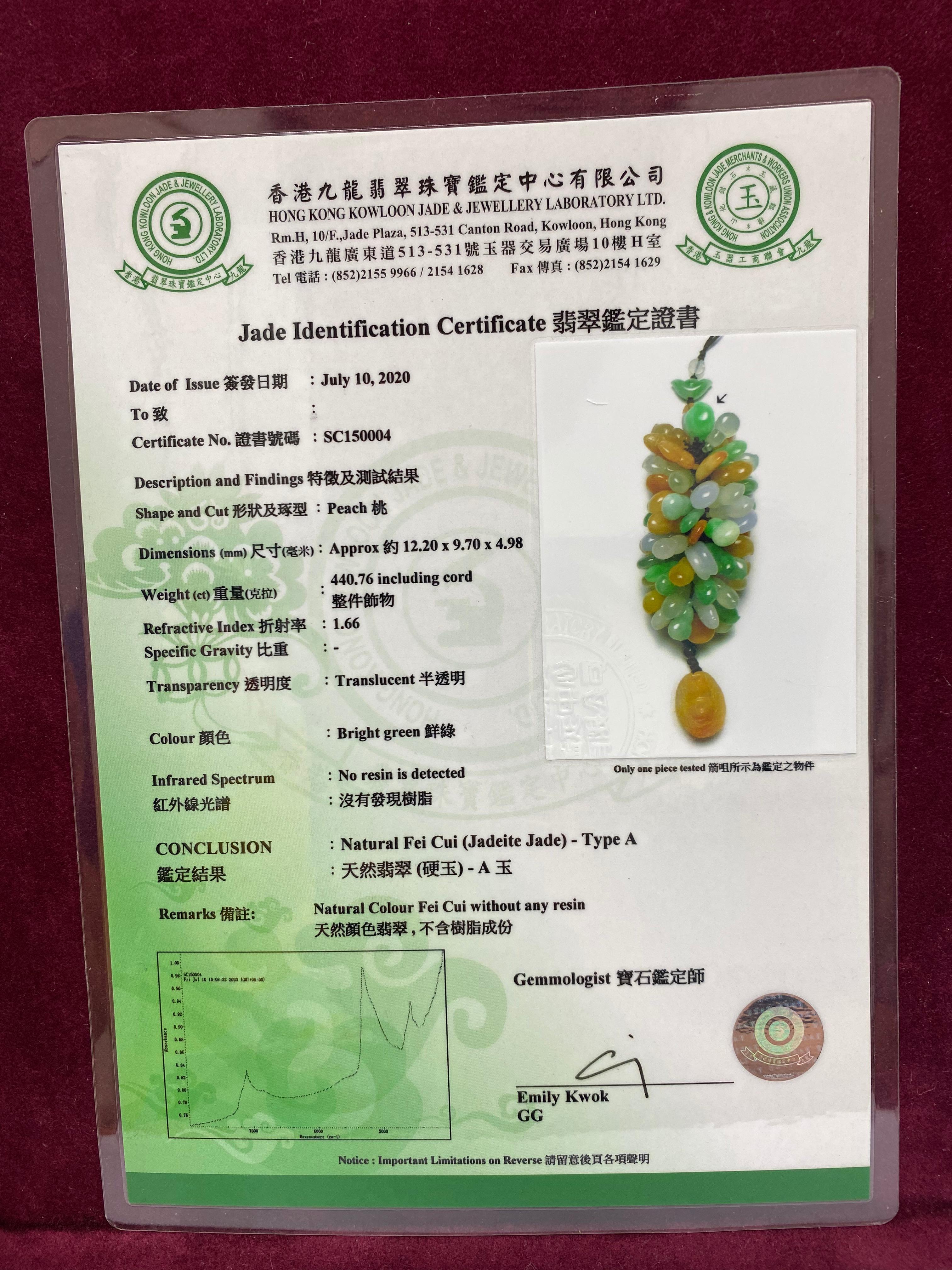 Certified Natural Jadeite Jade Drop Pendant Necklace, Handbag Charm, Apple Green For Sale 8