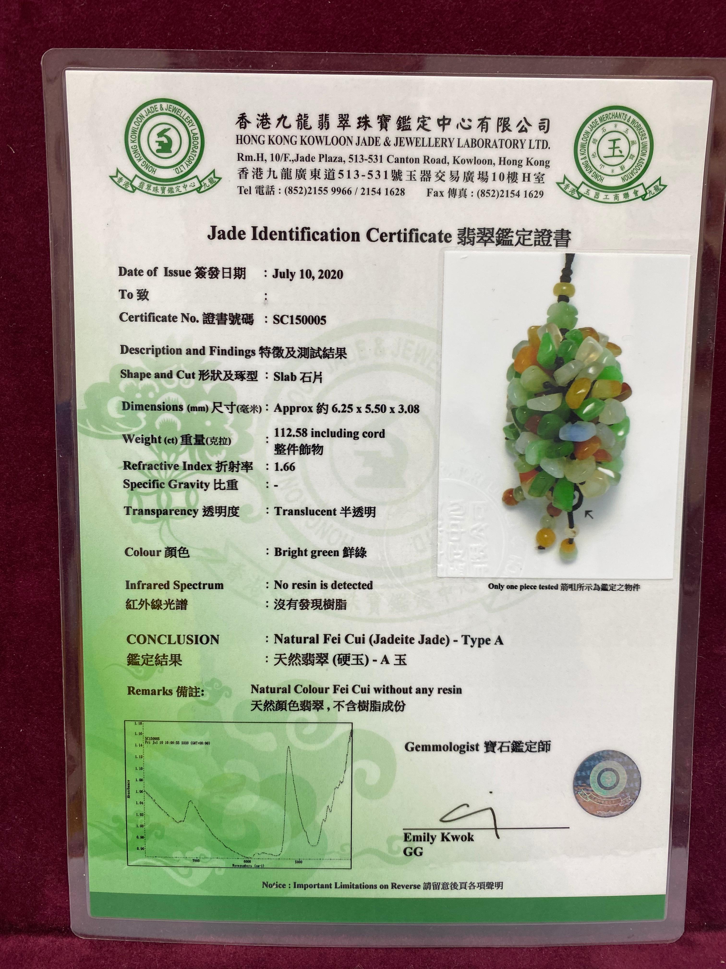 Certified Natural Jadeite Jade Drop Pendant Necklace, Handbag Charm, Apple Green For Sale 6