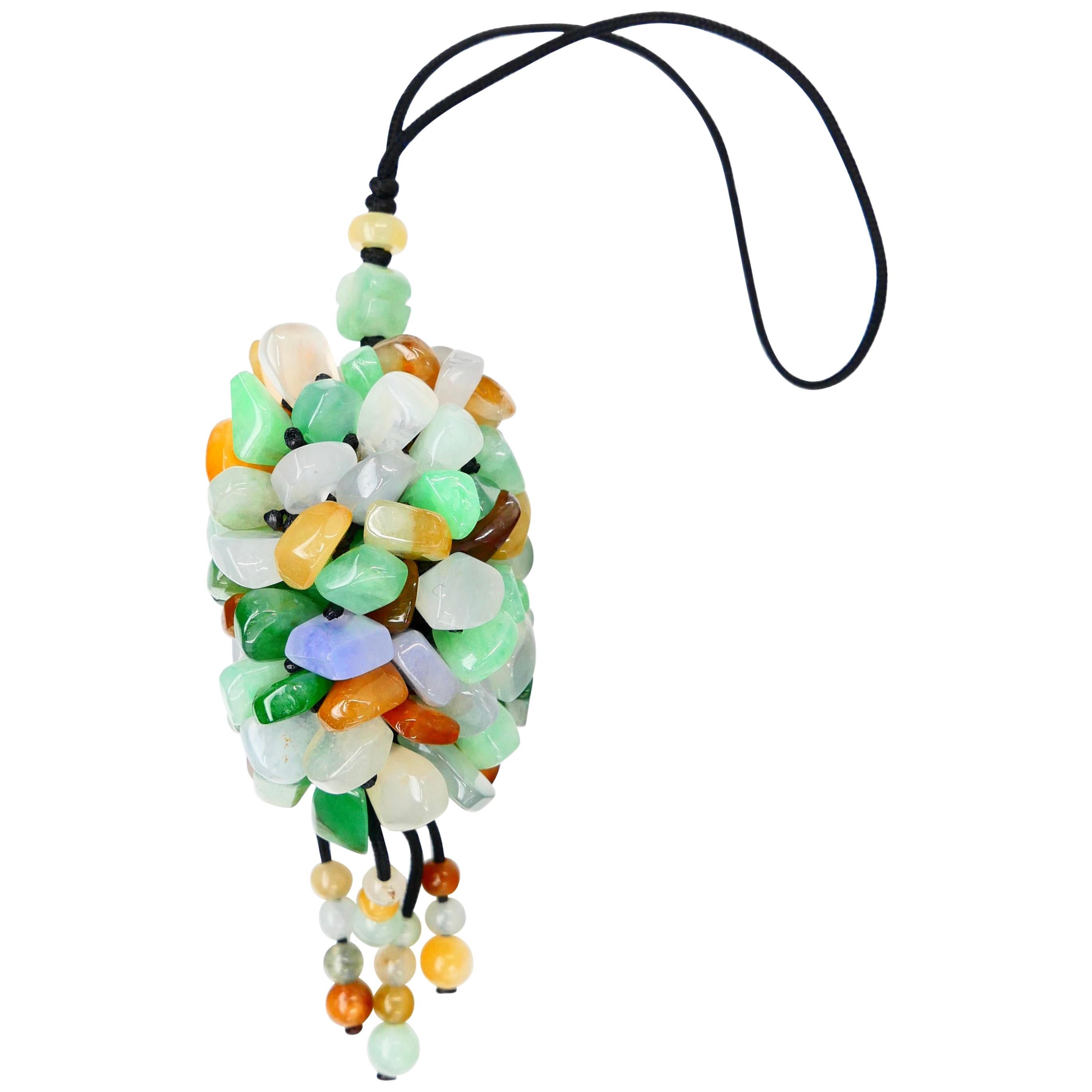Certified Natural Jadeite Jade Drop Pendant Necklace, Handbag Charm, Apple Green For Sale