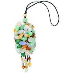 Used Certified Natural Jadeite Jade Drop Pendant Necklace, Handbag Charm, Apple Green