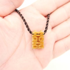 Certified Natural Jadeite Jade Pendant Cord Necklace, Double Happiness