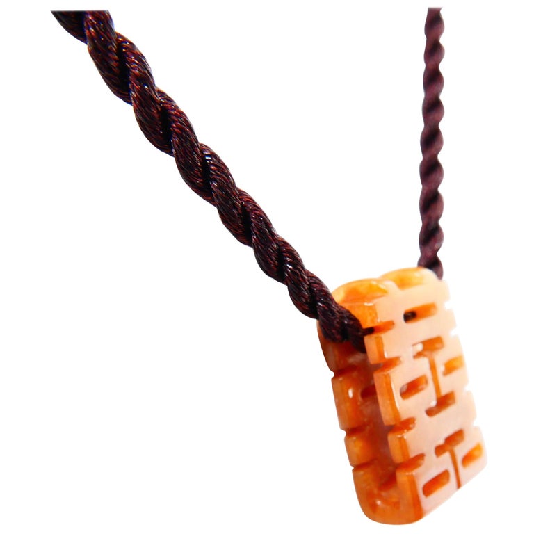 Certified Natural Jadeite Jade Pendant Cord Necklace, Double Happiness