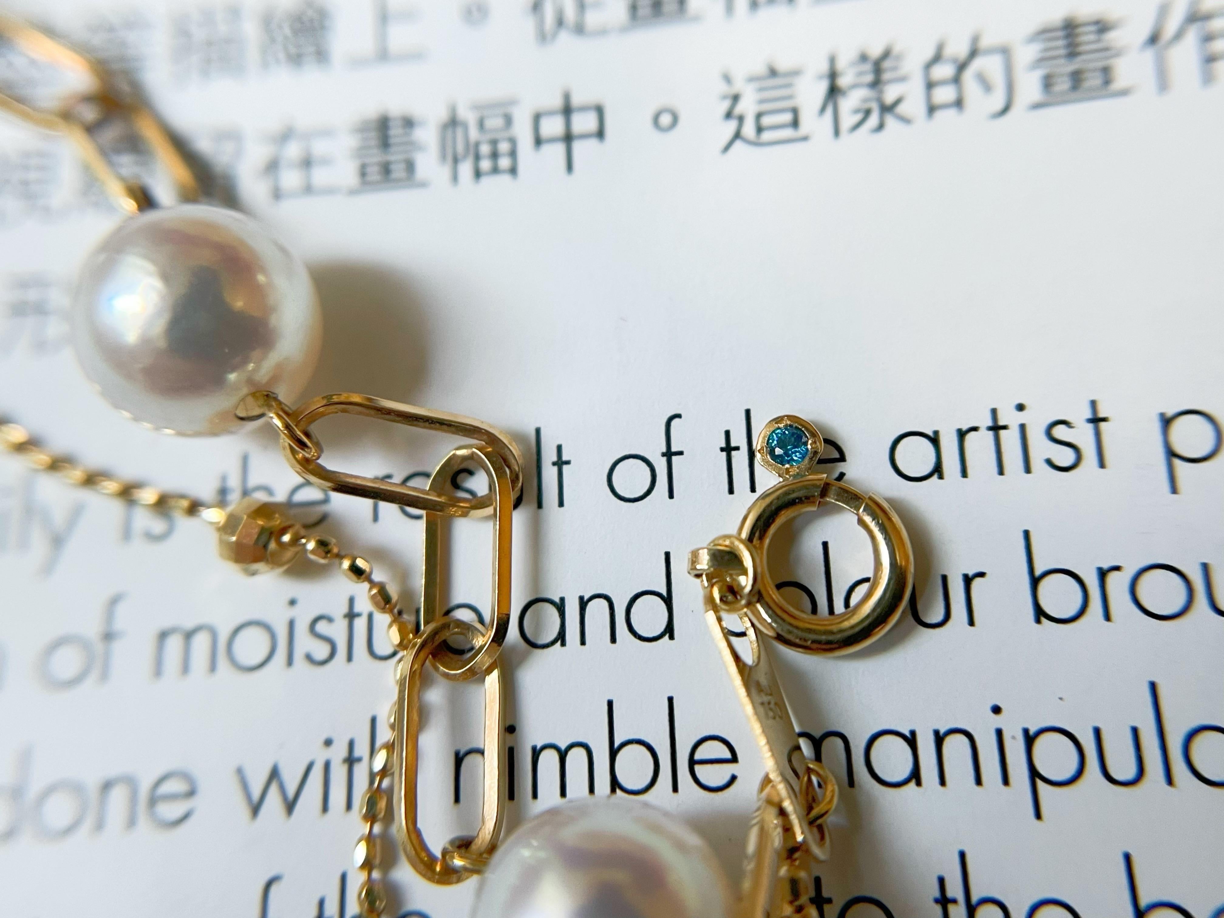 Women's or Men's Certified Natural Japan Akoya Pearl Double Layer Bracelet in 18K Gold For Sale