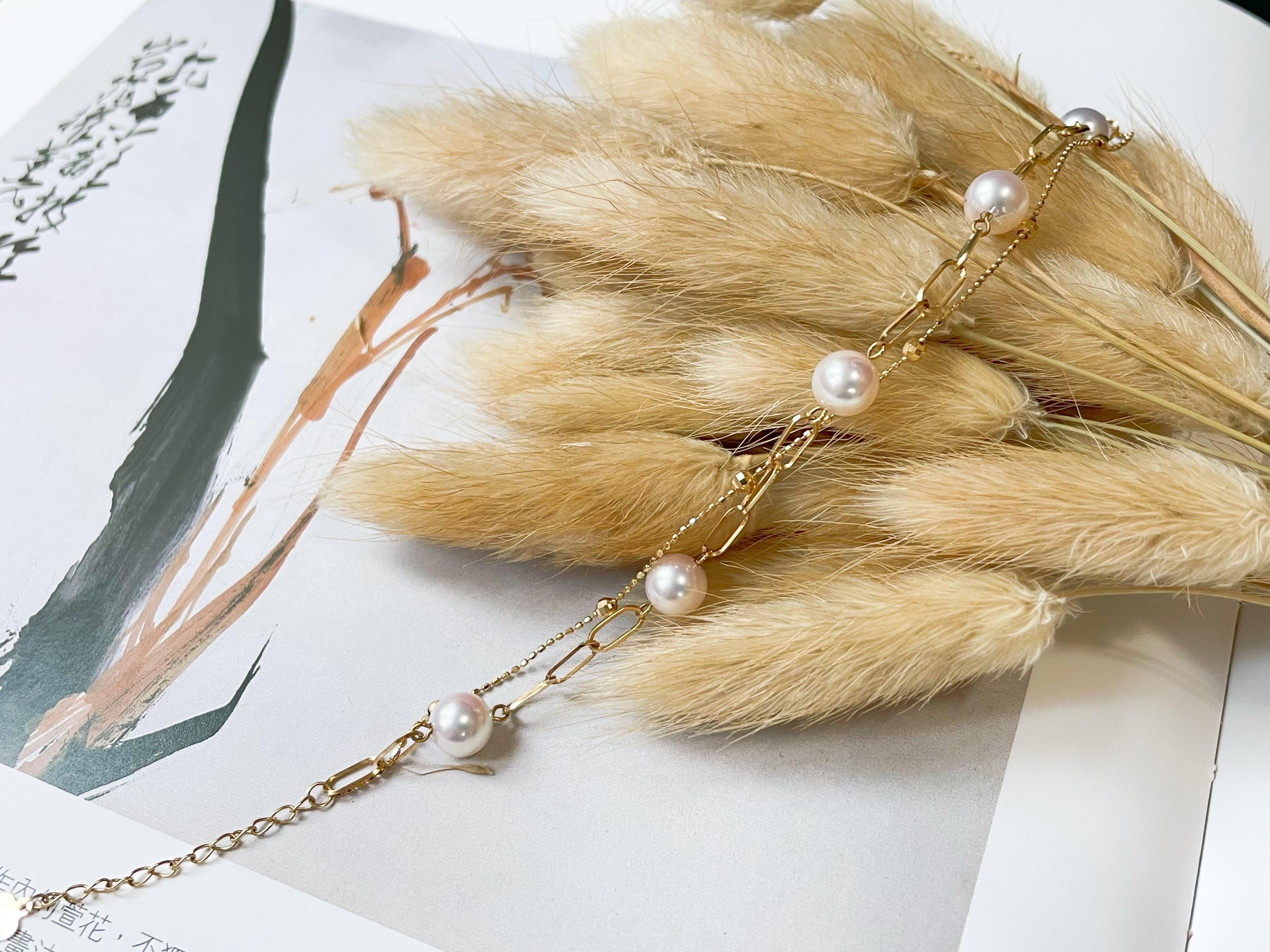 Certified Natural Japan Akoya Pearl Double Layer Bracelet in 18K Gold For Sale 1
