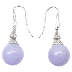 Certified Natural Lavender Jade Beads & Diamond Drop Earrings. Exquisite.