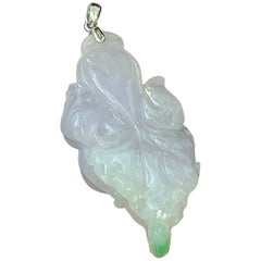 Colgante de jadeíta verde y lavanda natural certificado, con forma de hoja y calabaza trepadora