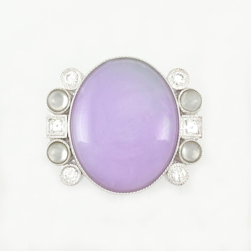 Certified Natural Lavender Jadeite Jade Designer Ring In New Condition For Sale In Littleton, CO