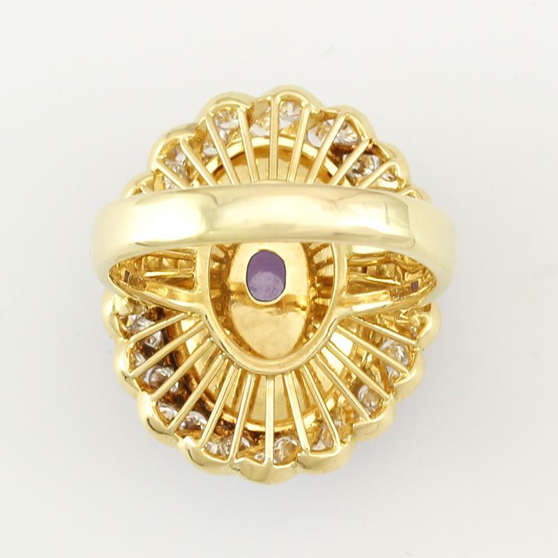 Zertifizierter natürlicher lavendelfarbener Jadeit Oval Cabochon & Diamant Nachlass Ring im Zustand „Hervorragend“ in Littleton, CO