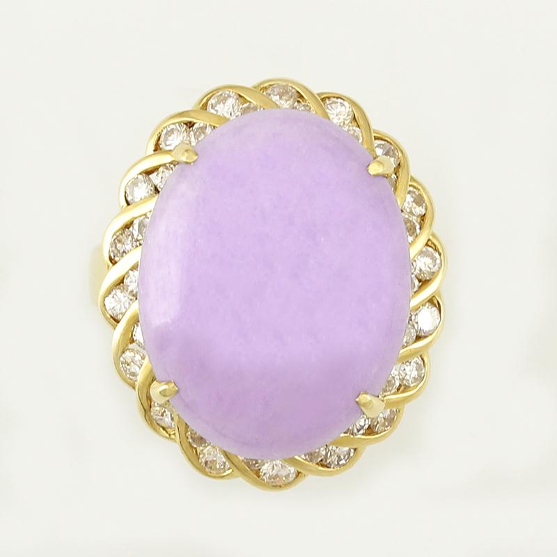 Zertifizierter natürlicher lavendelfarbener Jadeit Oval Cabochon & Diamant Nachlass Ring für Damen oder Herren