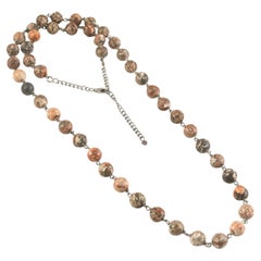 Certified Natural leopard skin jasper beads hand linked silver 29" long necklace