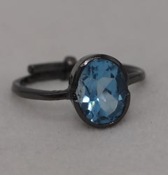 Certified Natural London Blue topaz Sterling silver Black Gold Vermeil Ring