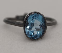 Certified Natural London Blue topaz Sterling silver Black Gold Vermeil Ring
