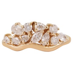 Certified Natural Mixed-Cut Diamond Cluster Engagement Ring in 14K Yellow Gold