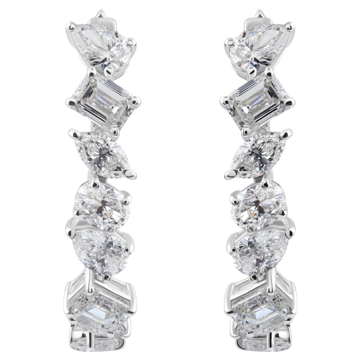 Pendientes de aro de diamante de talla mixta natural certificado Joyas de oro blanco de 14 quilates en venta