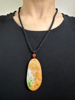 Certified Natural Multi Color Jade & Agate Pendant Necklace, Exquisite Carving