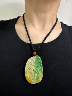 Certified Natural Multi Color Jade & Agate Pendant Necklace, Exquisite Carving