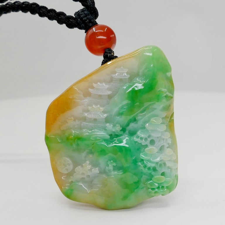 Certified Natural Multi Color Jade and Agate Pendant Necklace Exquisite ...