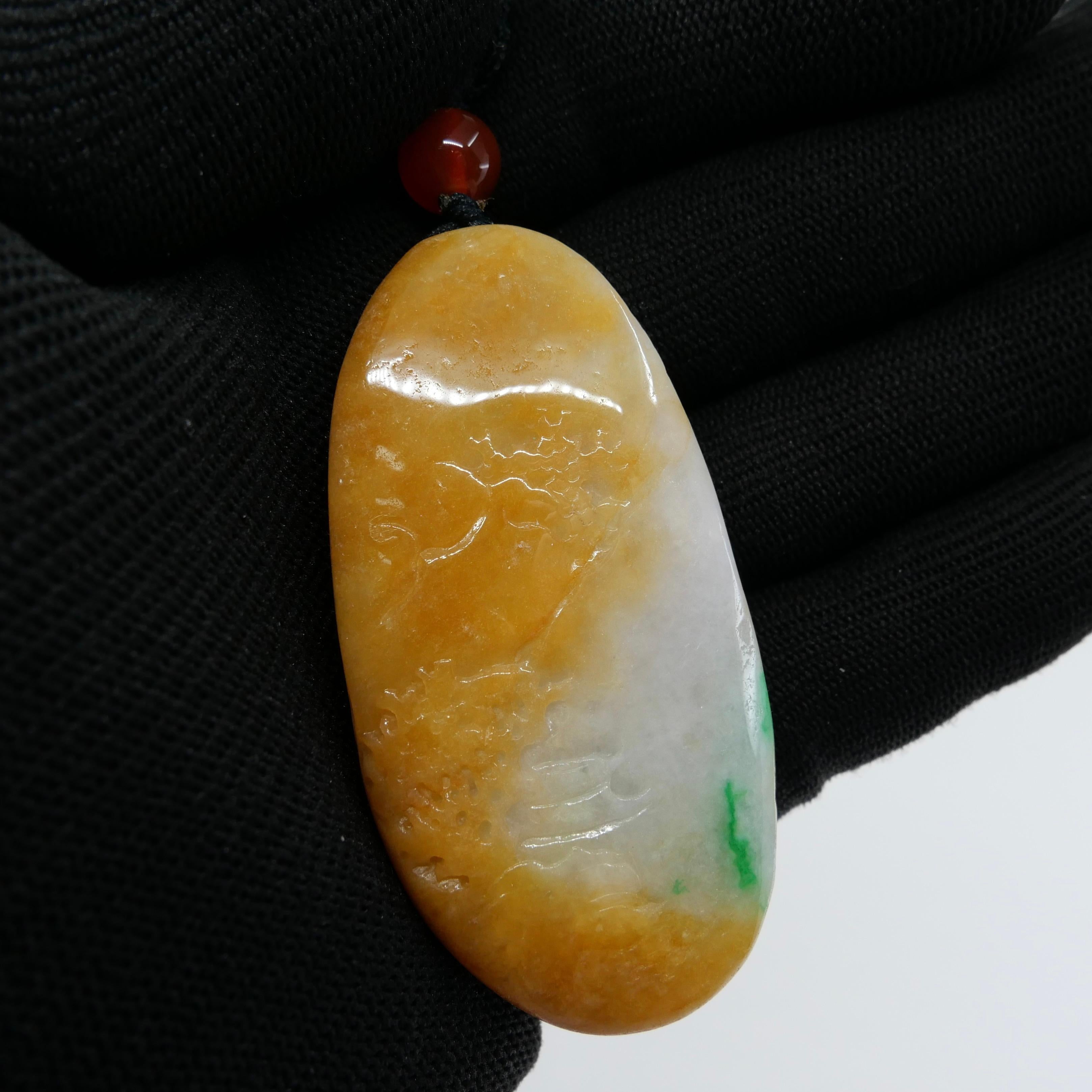 Certified Natural Multi Color Jade & Agate Pendant Necklace, Exquisite Carving For Sale 1