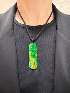 Certified Natural Multi Color Jade Pendant. Exquisite Carving. Intense Green!