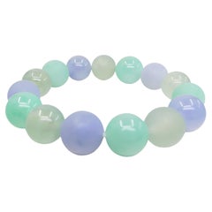 GIA Certified Natural Multi-Colored Jadeite Icy Jade Bead Bracelet