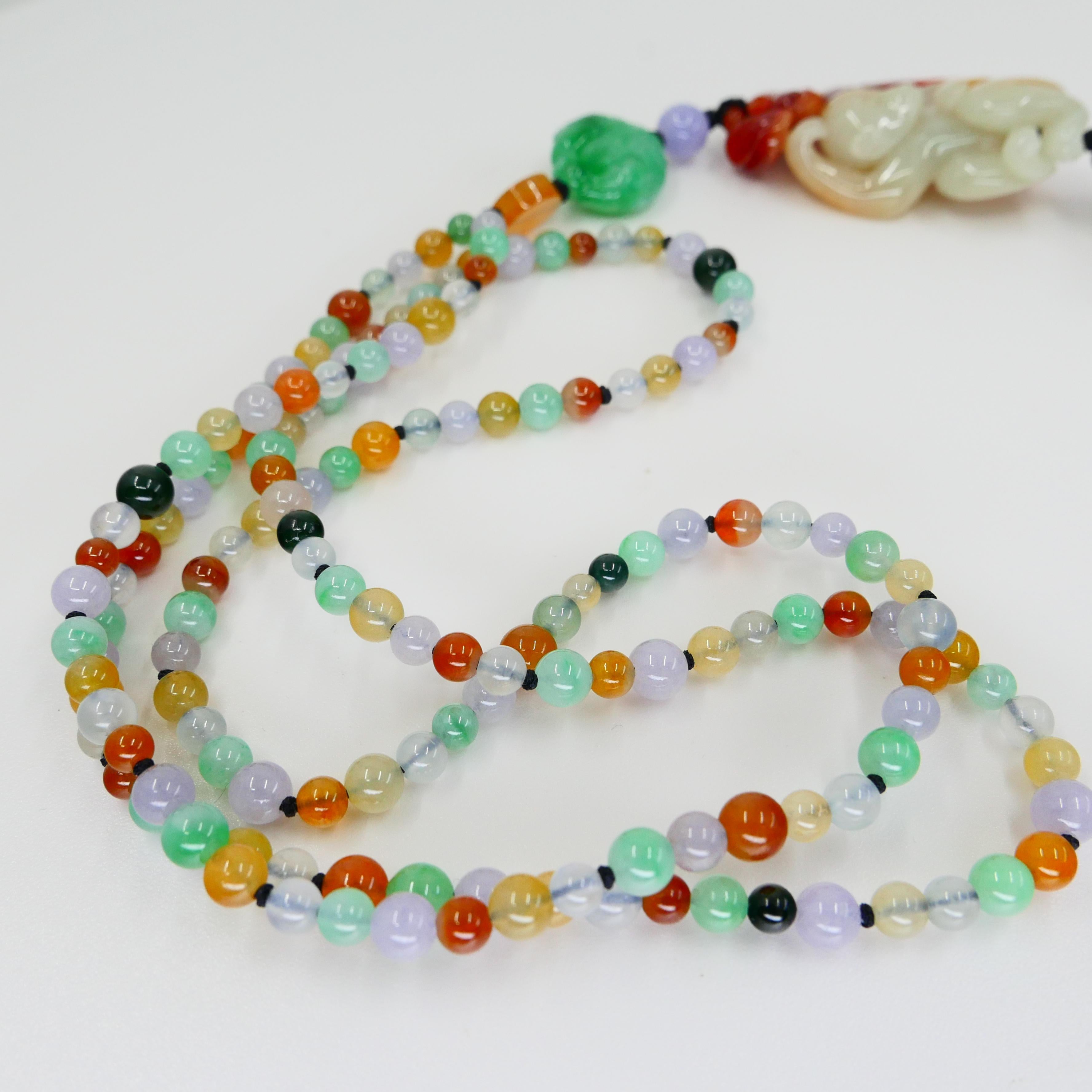 Collana con ciondolo a forma di scimmia con perle di giada multicolore naturale certificata, brilla in vendita 5