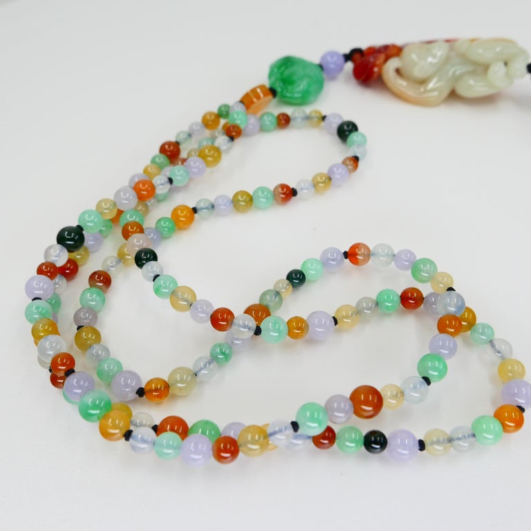 Certified Natural MultiColored Jadeite Jade Bead Monkey Pendant