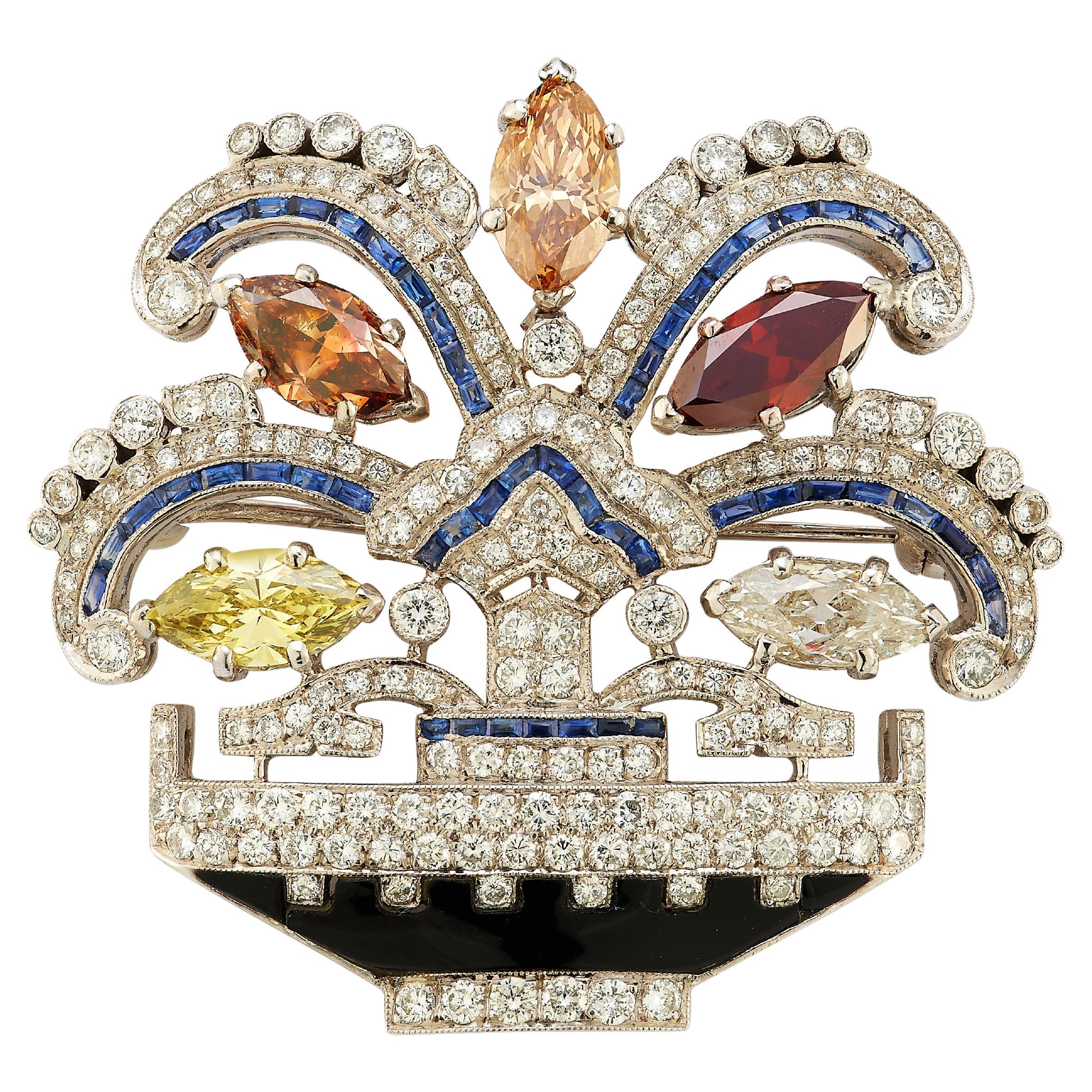 Certified Natural Multicolor Fancy Diamond Brooch For Sale