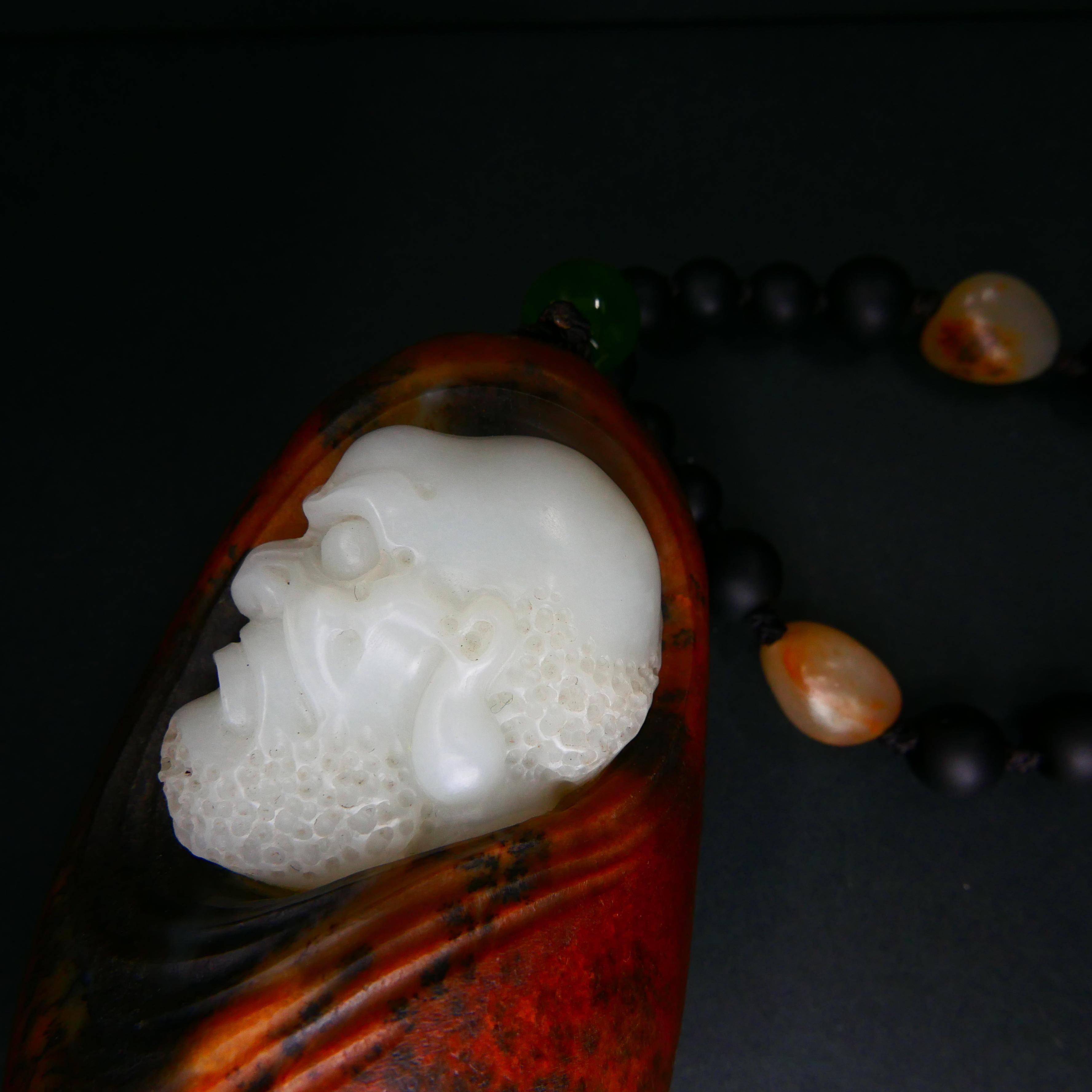 Certified Natural Nephrite Jade Carving, True Mutton Fat Jade, Bodhidharma, 達摩 1