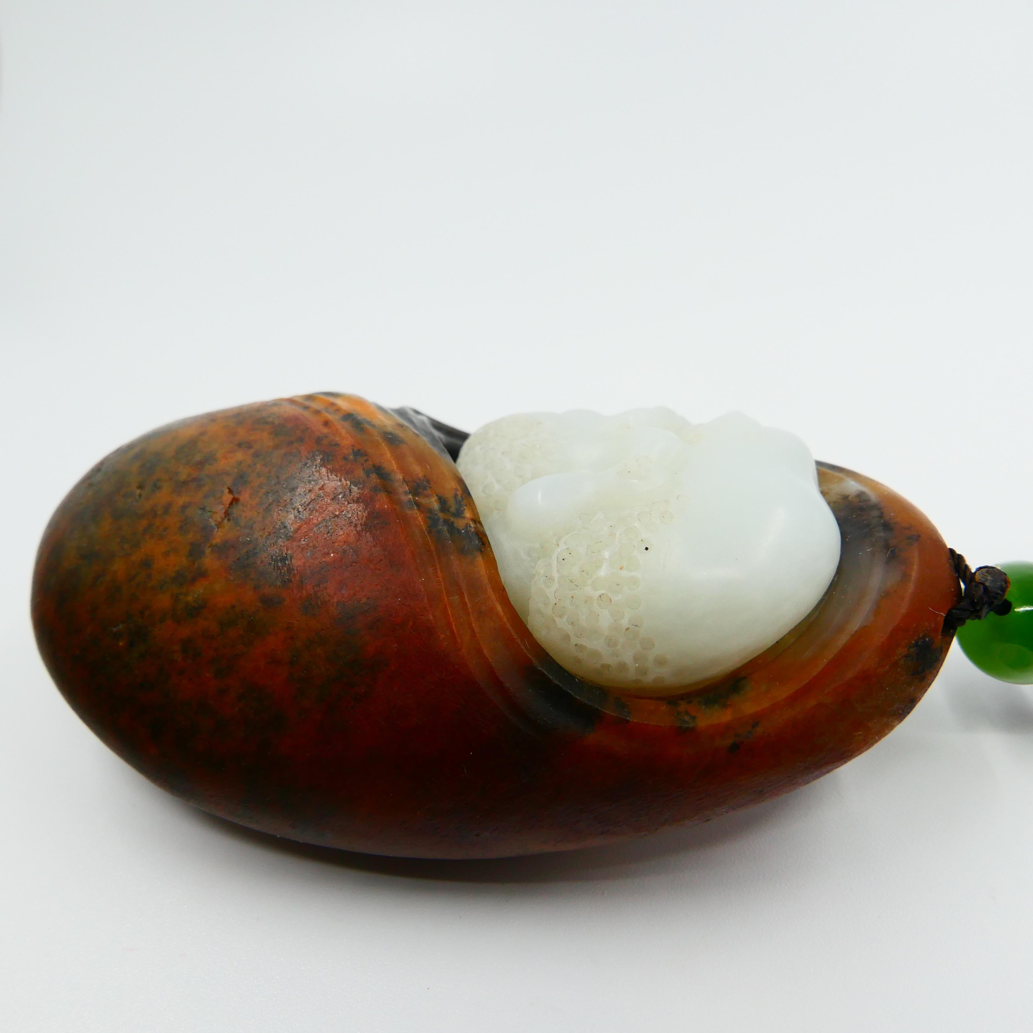 Certified Natural Nephrite Jade Carving, True Mutton Fat Jade, Bodhidharma, 達摩 For Sale 2