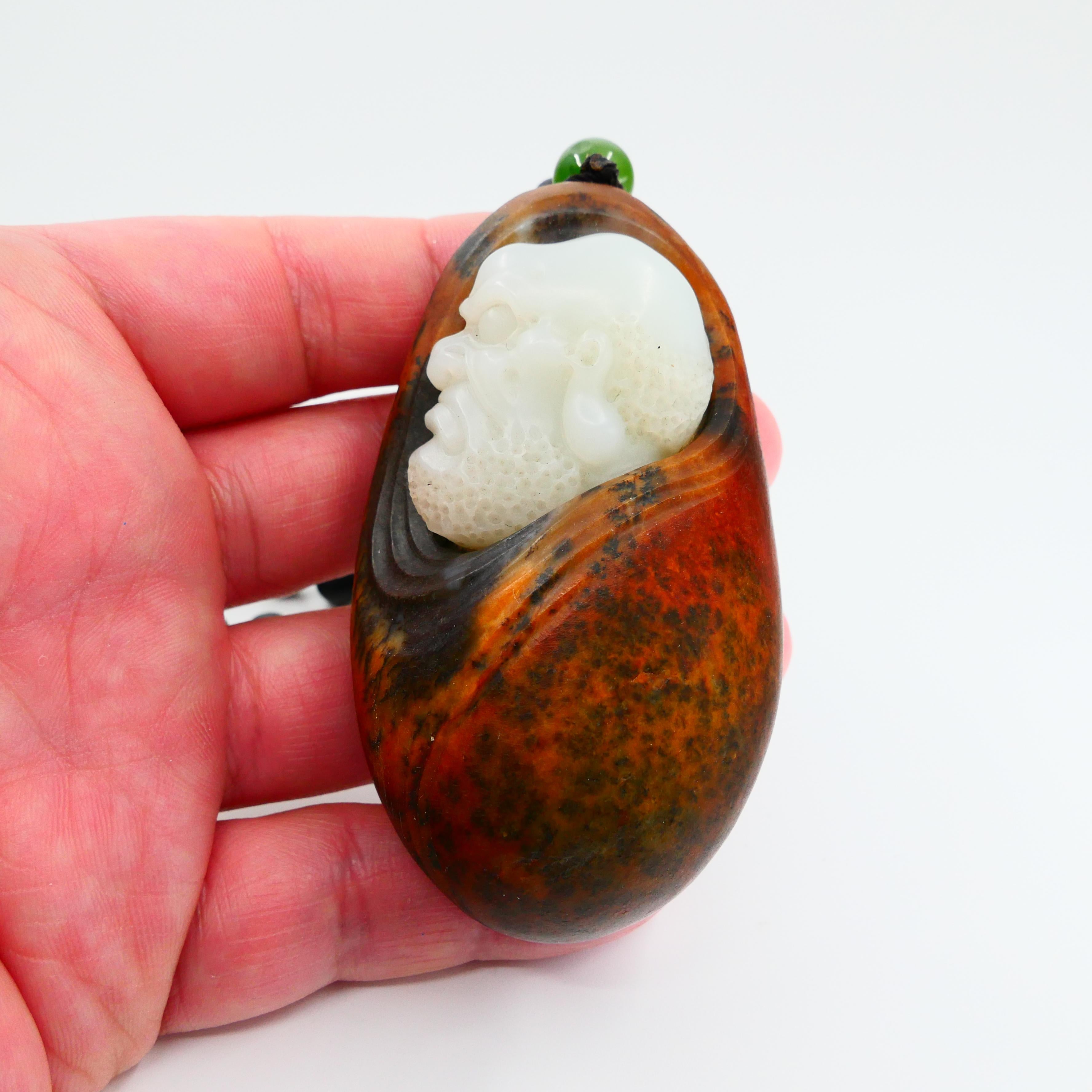 Certified Natural Nephrite Jade Carving, True Mutton Fat Jade, Bodhidharma, 達摩 For Sale 4