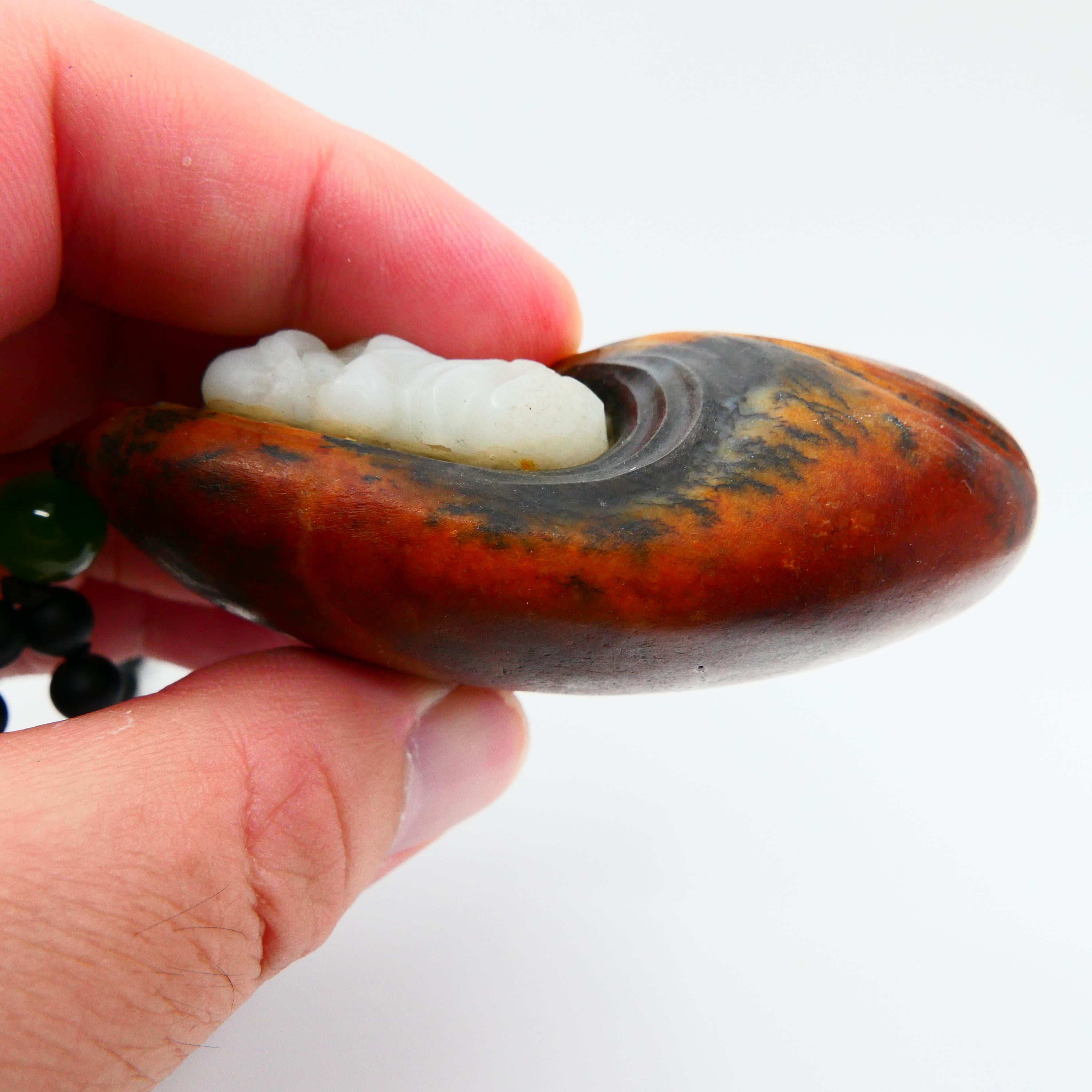 Certified Natural Nephrite Jade Carving, True Mutton Fat Jade, Bodhidharma, 達摩 For Sale 5