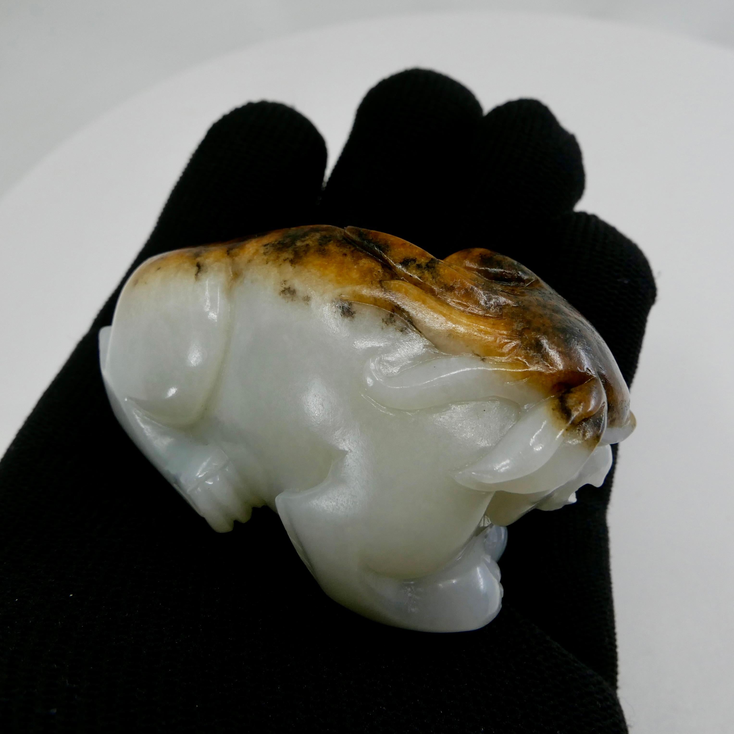 Certified Natural Nephrite Jade Mythical Beast, Hetian River Pebble Material For Sale 6