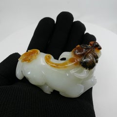 Certified Natural Nephrite Jade Mythical Beast, Hetian River Pebble Material