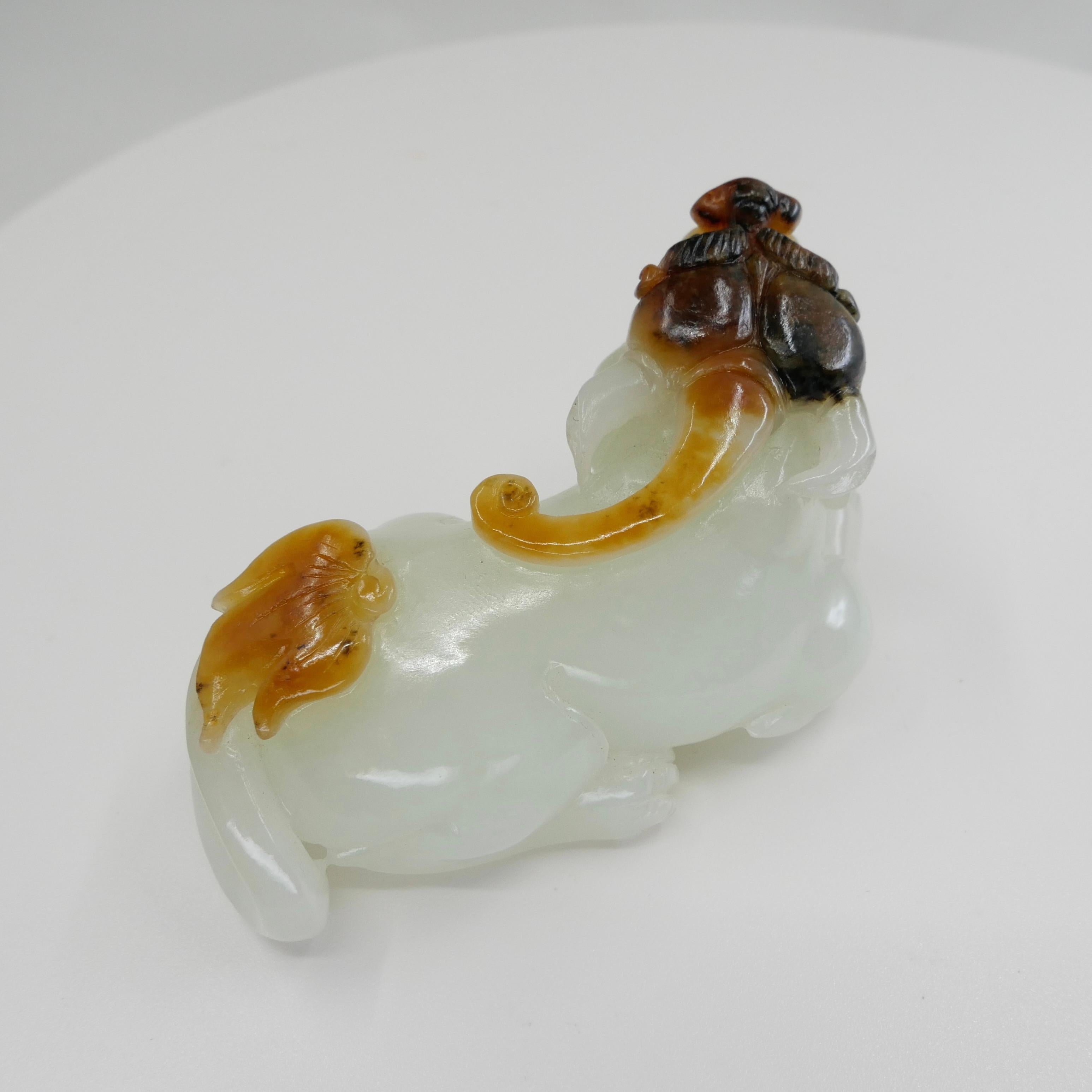 Bestia mítica de jade nefrita natural certificado, material de guijarros del río Hetian en venta 1