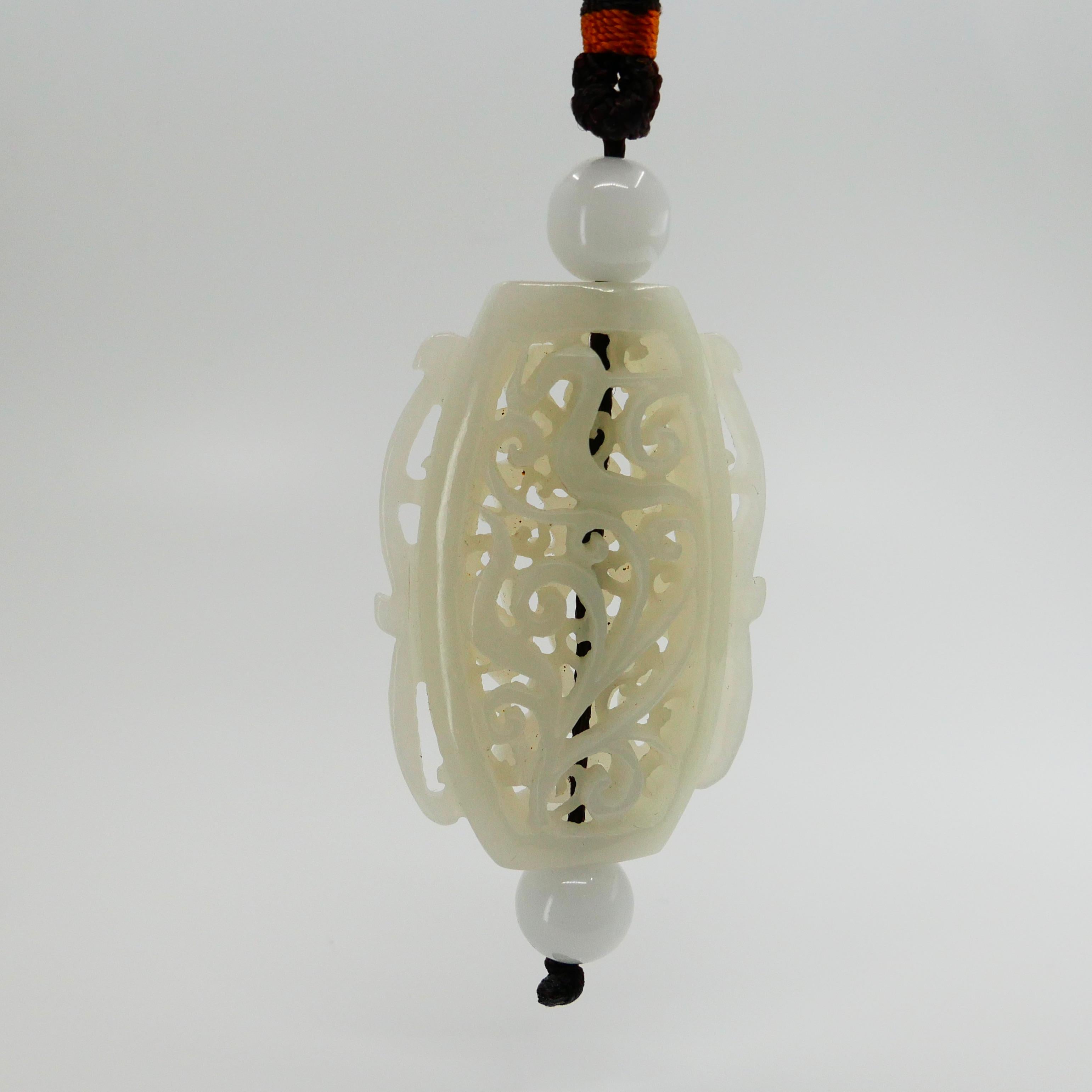 Certified Natural Nephrite White Jade Handheld Decoration Can Convert to Pendant For Sale 3