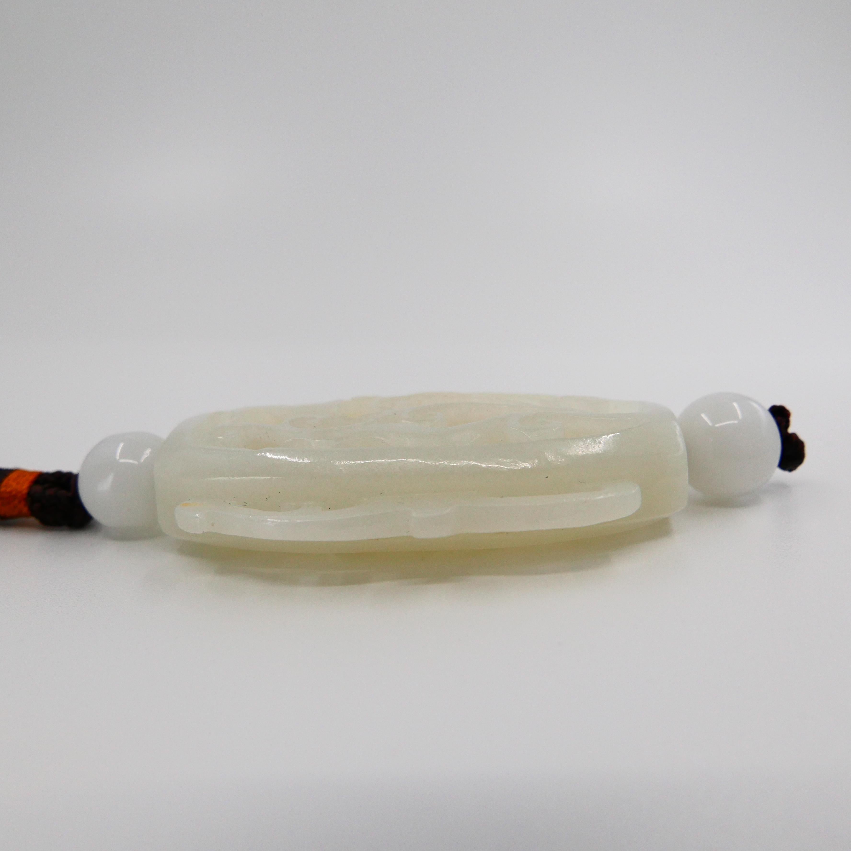 Certified Natural Nephrite White Jade Handheld Decoration Can Convert to Pendant For Sale 6