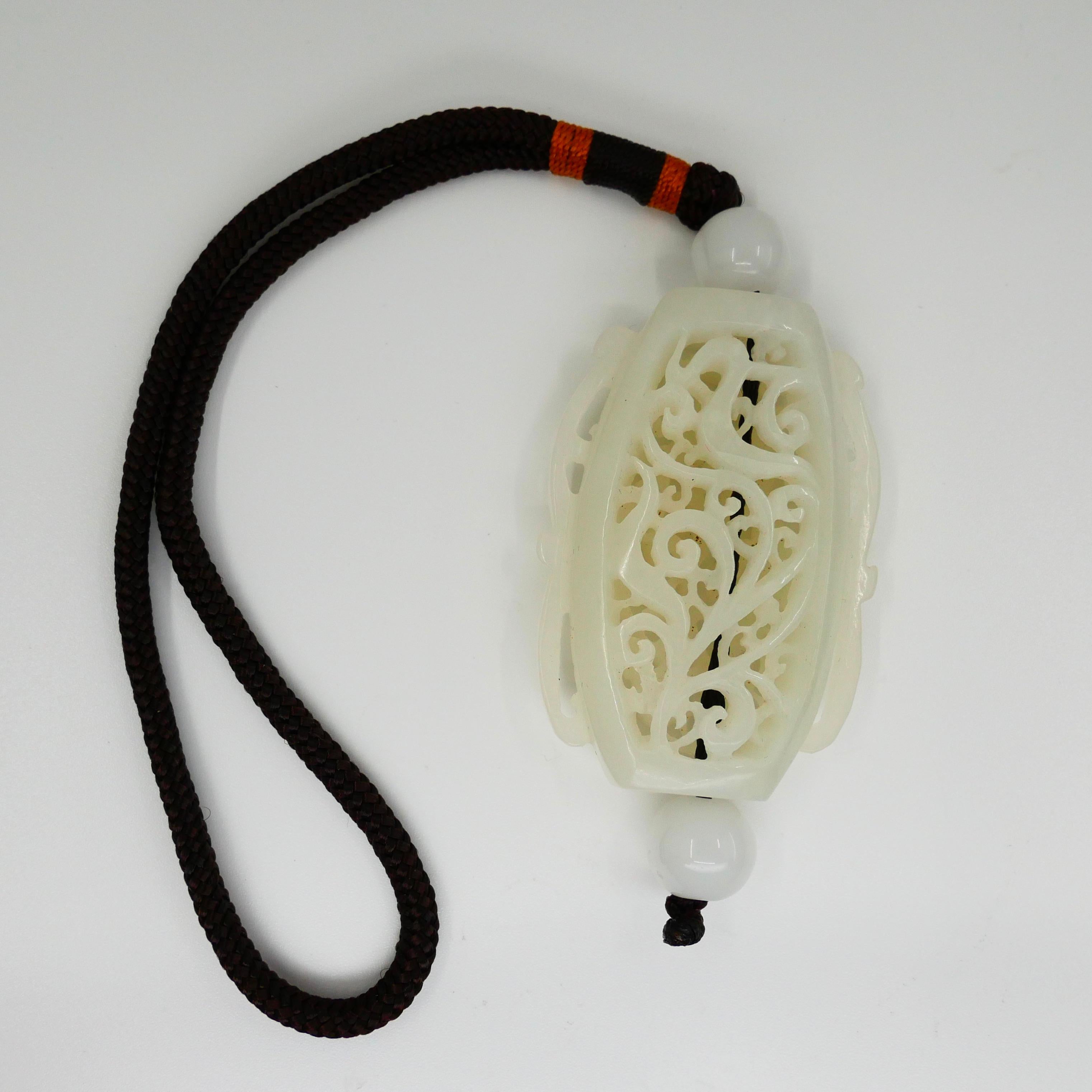 Certified Natural Nephrite White Jade Handheld Decoration Can Convert to Pendant For Sale 7