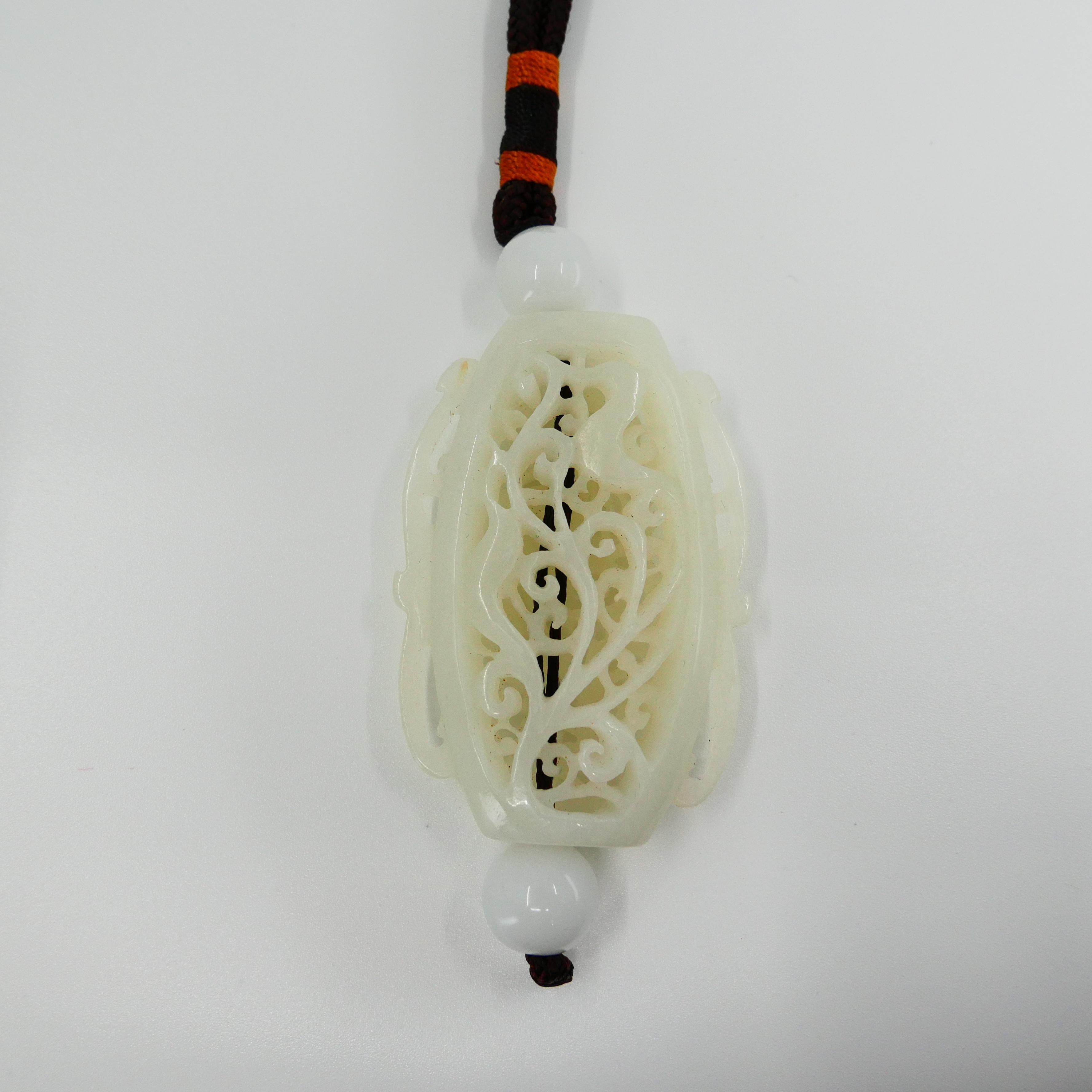 Certified Natural Nephrite White Jade Handheld Decoration Can Convert to Pendant For Sale 8