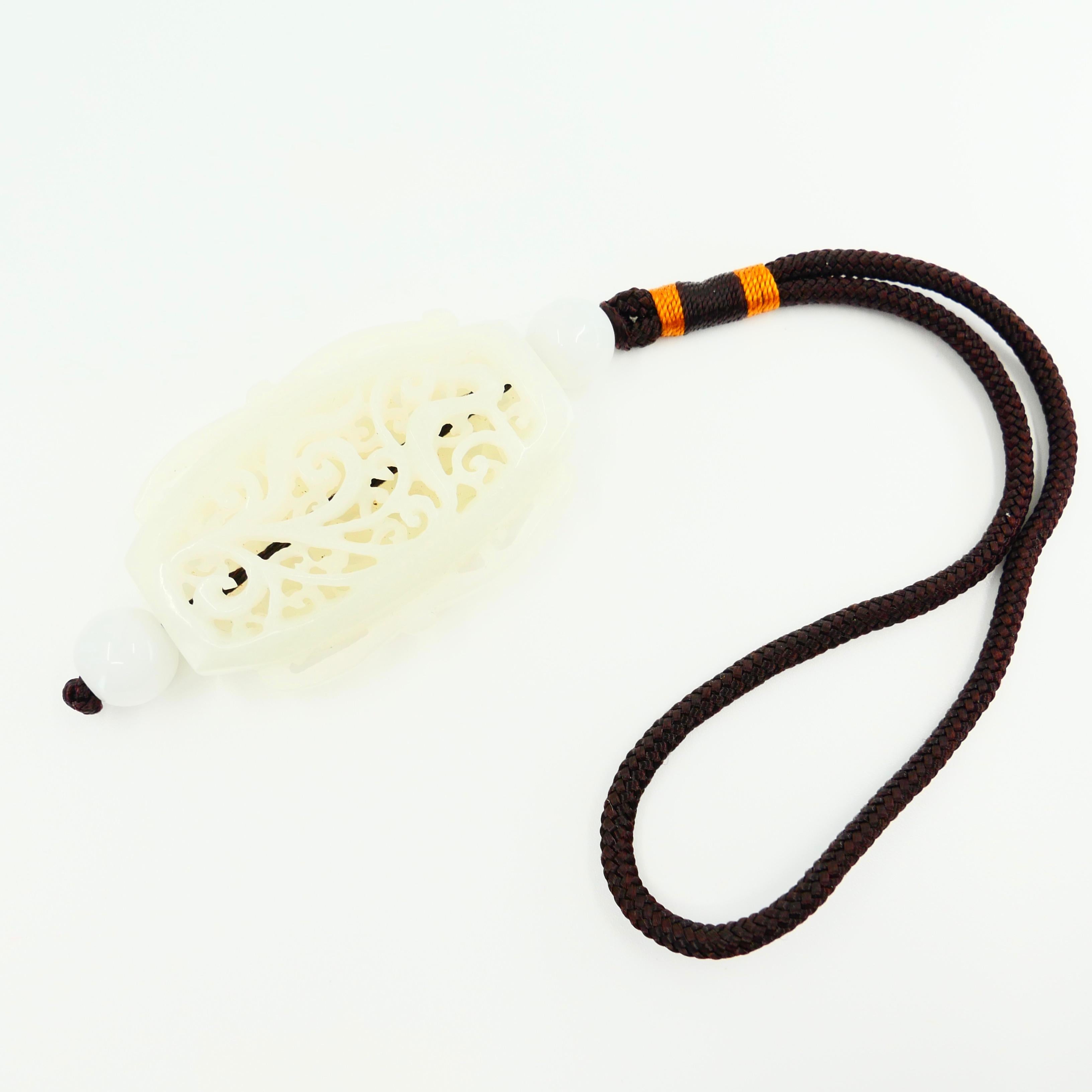 Certified Natural Nephrite White Jade Handheld Decoration Can Convert to Pendant For Sale 9