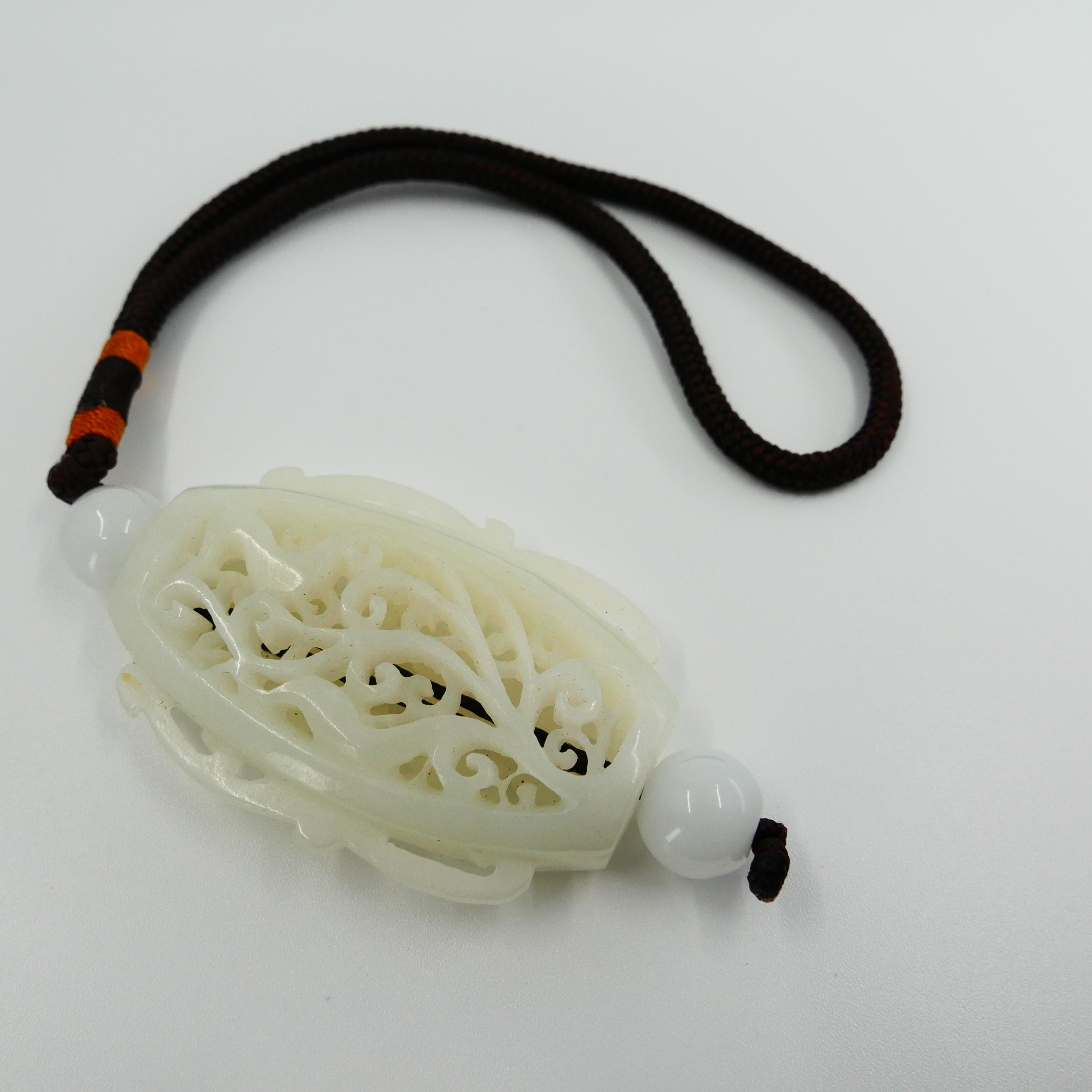 Women's or Men's Certified Natural Nephrite White Jade Handheld Decoration Can Convert to Pendant For Sale