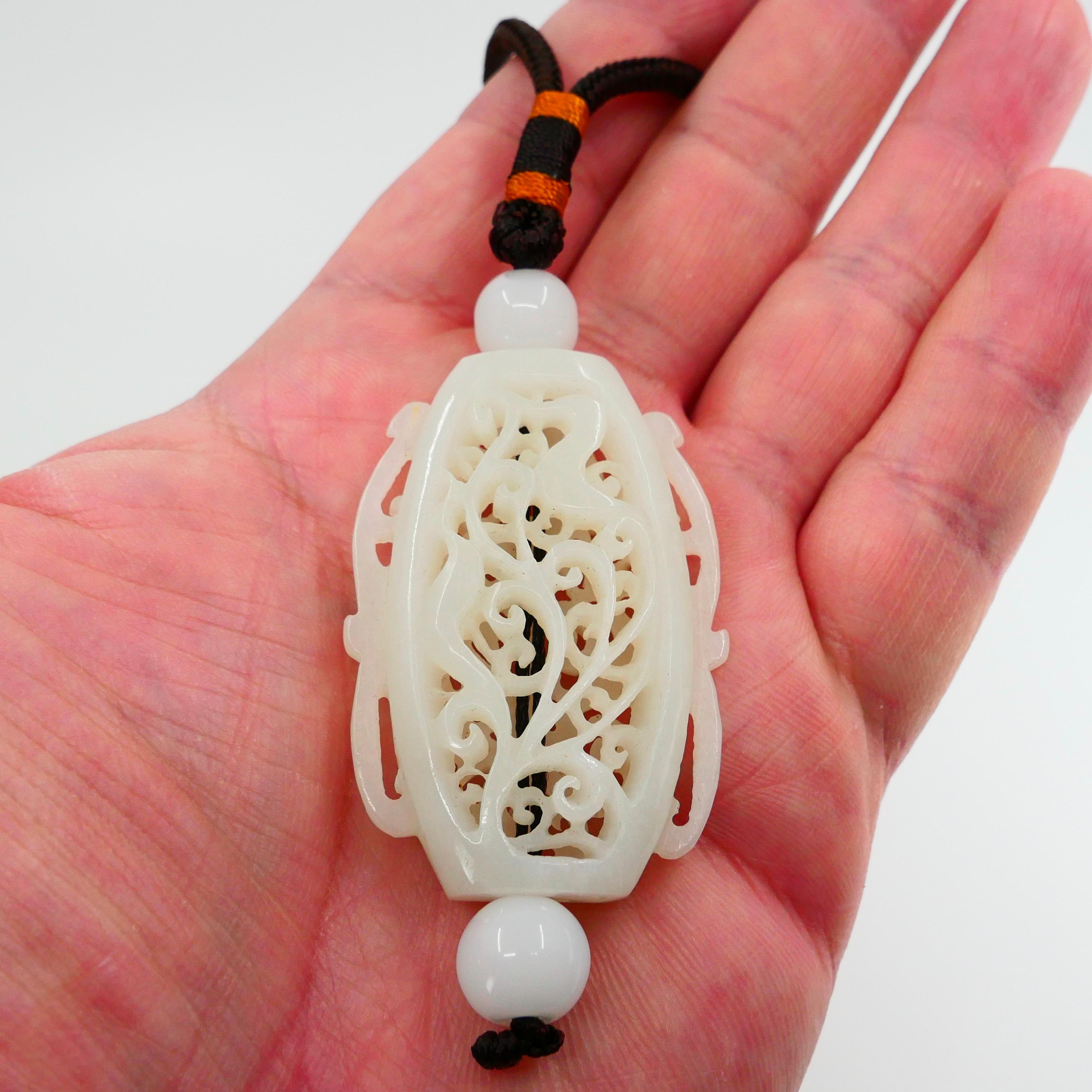 Certified Natural Nephrite White Jade Handheld Decoration Can Convert to Pendant For Sale 1