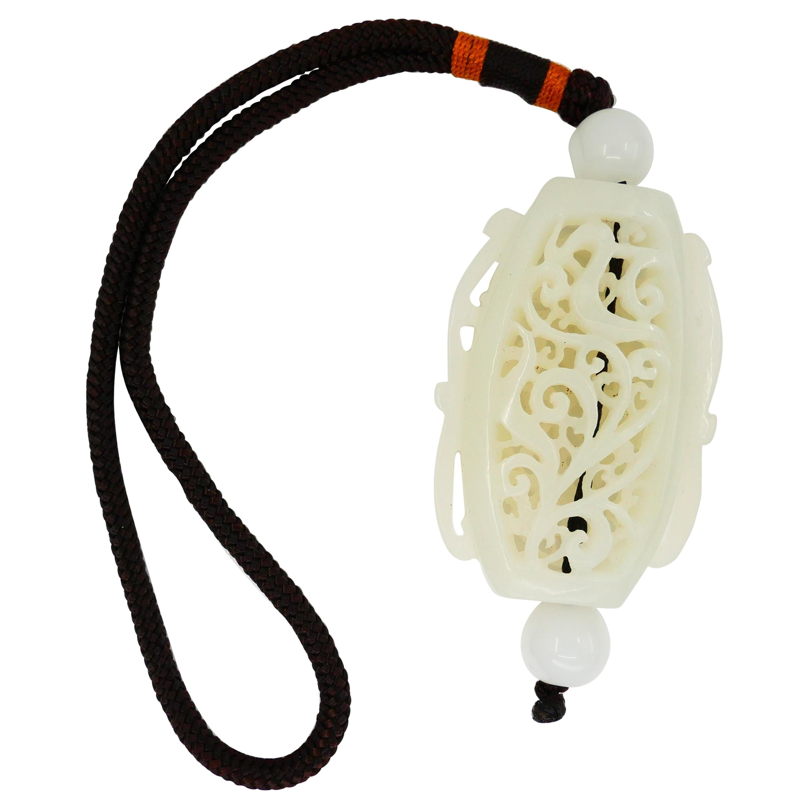 Certified Natural Nephrite White Jade Handheld Decoration Can Convert to Pendant For Sale