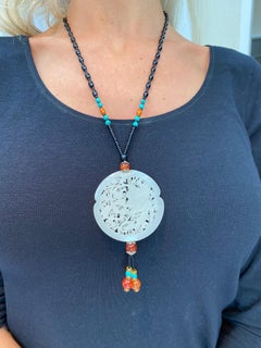 Certified Natural Nephrite White Jade Pendant Necklace, Reversible Well Hollowed