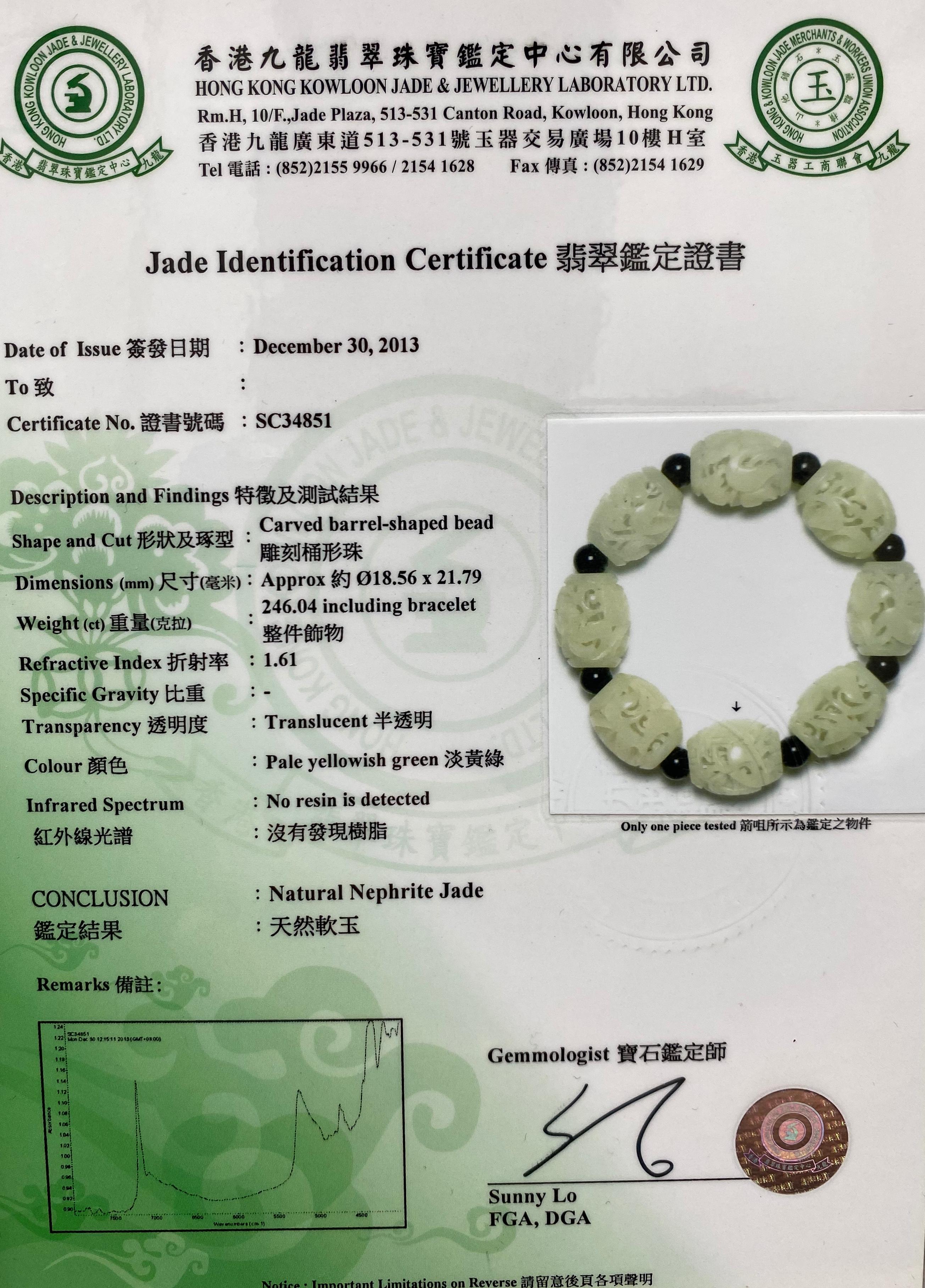 Pendentif en jade blanc néphrite naturel certifié, bien creusé et sculpté avec détails en vente 9