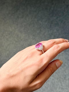 Certified Natural No Heat 4.45 Carat Pink Sapphire and Diamond Three Stone Ring