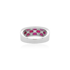 Certified Natural No-Heat Treated Ruby White Diamond Platinum Band Ring