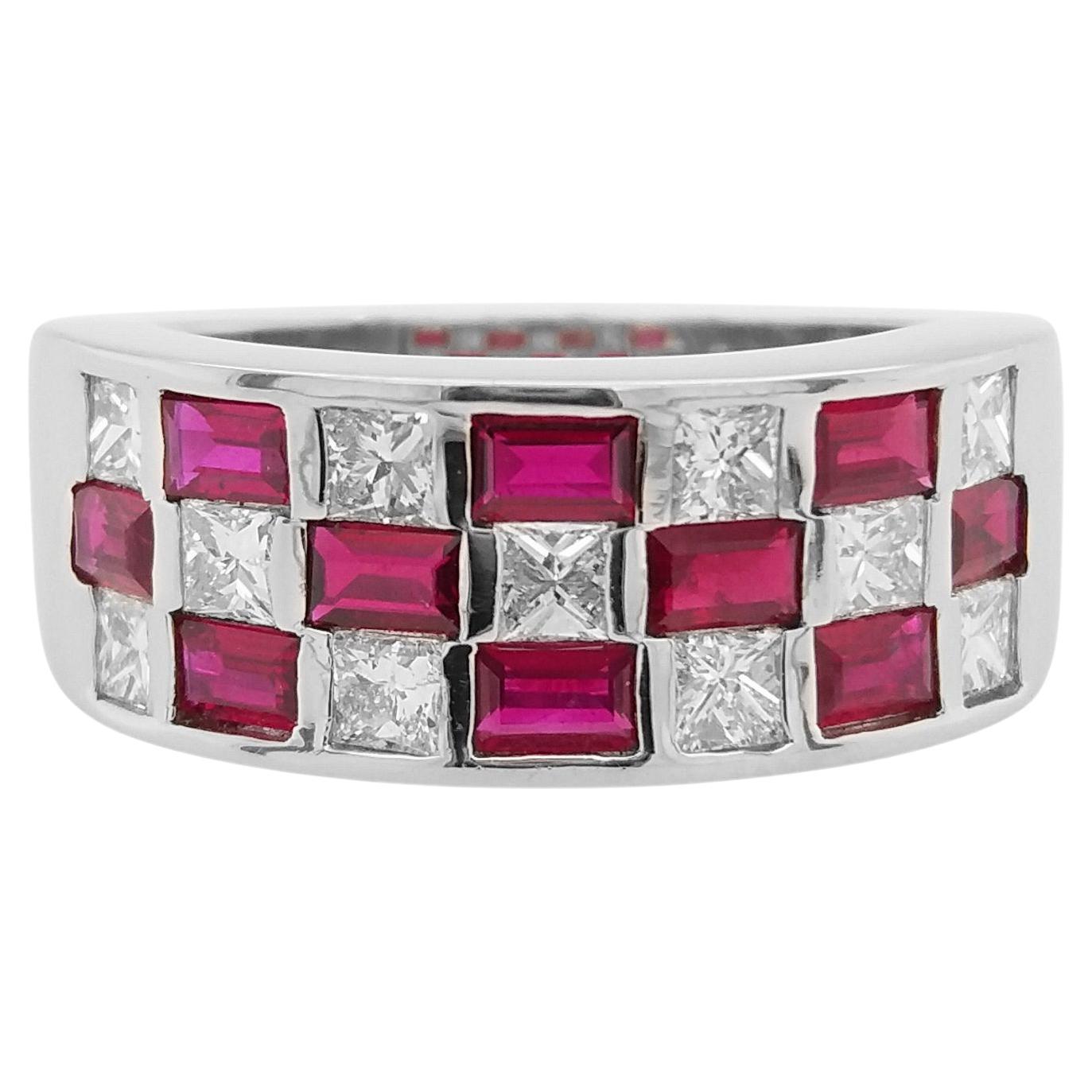 Certified Natural No-Heat Treated Ruby White Diamond Platinum Band Ring