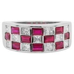 Certified Natural No-Heat Treated Ruby White Diamond Platinum Band Ring